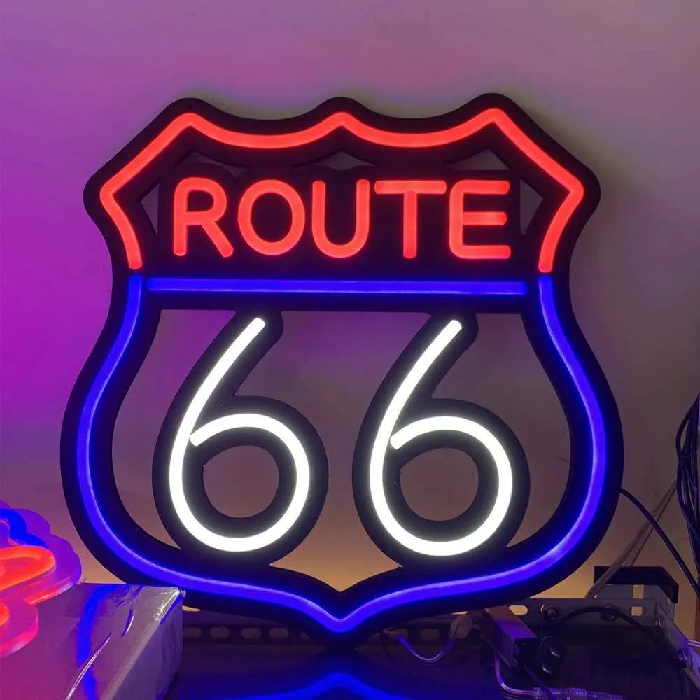 ROUTE 66 Neon LED Sign, 17x17 in - High Way Road Light for Wall Decor ...