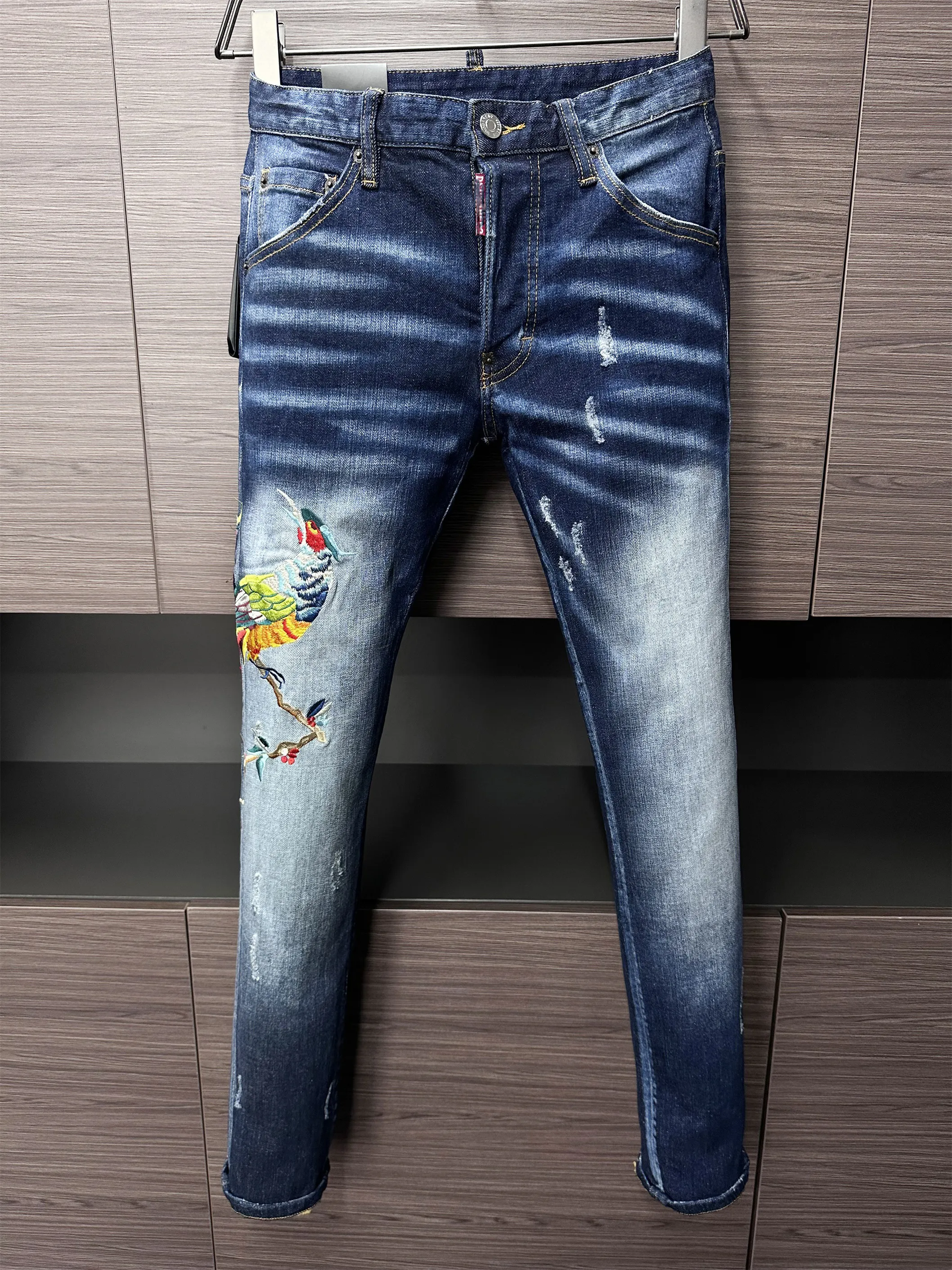 Designer Classic Men's Jeans Knight Boy Jeans Style Slim Stretch Stone Wash Process gescheurd jeans Aziatische maat 28-38