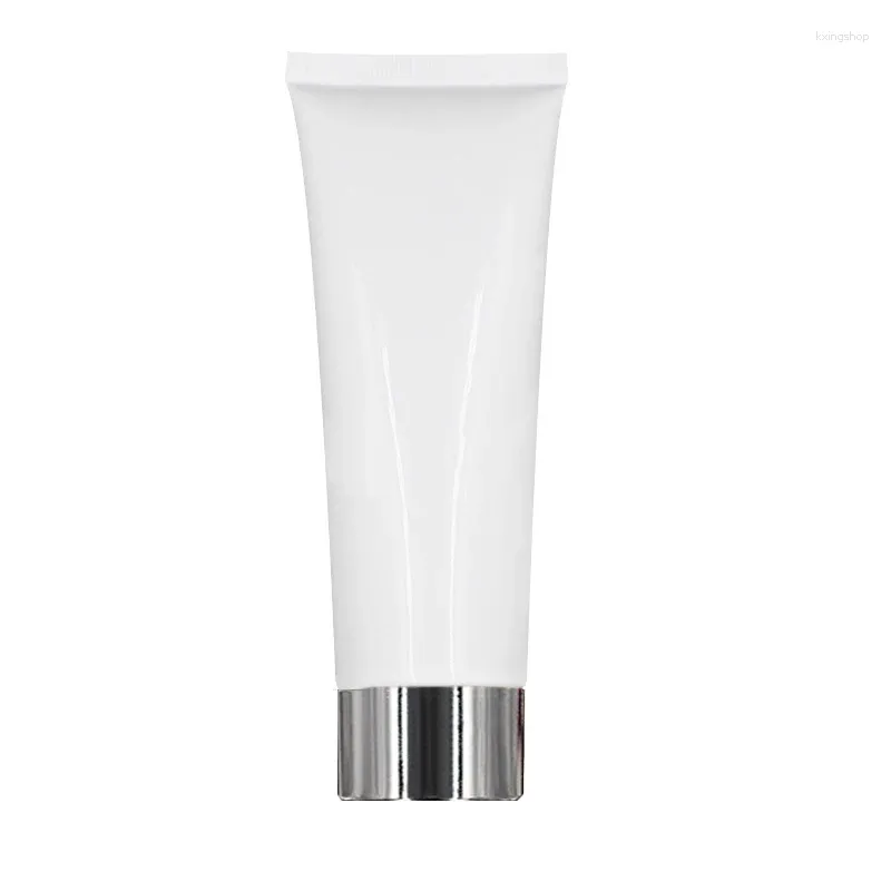 Bouteilles de rangement 30pcs 100g Lotion en plastique blanc vide Face cosmétique pour tube crème emballage à vis d'or Buise-visage nettoyant pour le visage