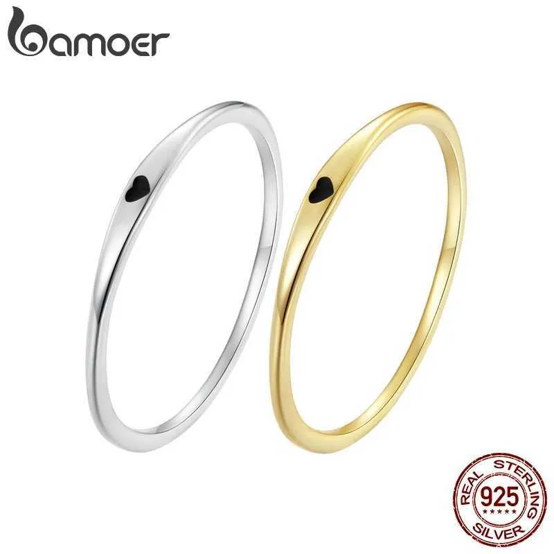 Band Rings BAMOER 925 Sterling Silver Simple Carve Heart Wedding Stackable Promise Ring for Her 2 Colors Size 5-10 Q240429