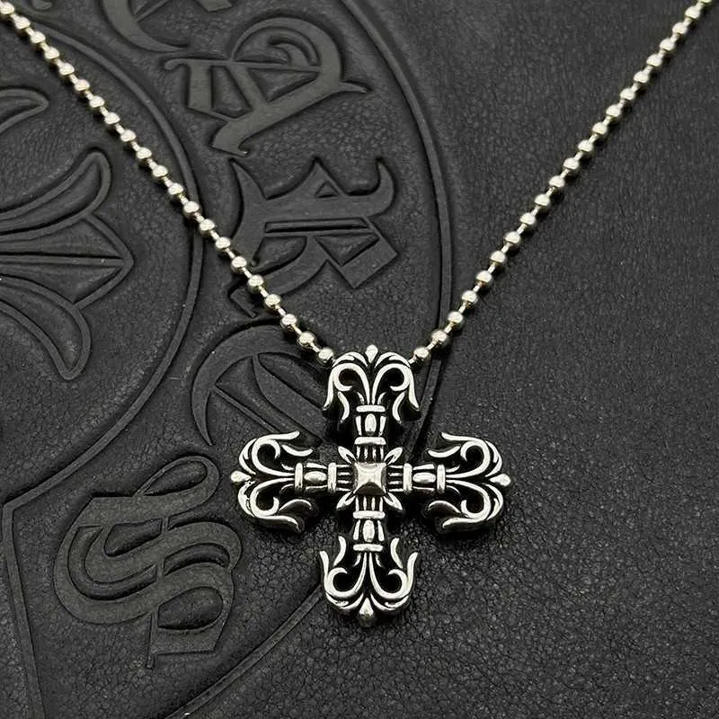 Brand Ch Trendy Crooker Trendy Old Medium Flame Cross Collana Thai Sier Mens e Womens Hip Hop Cross Flower