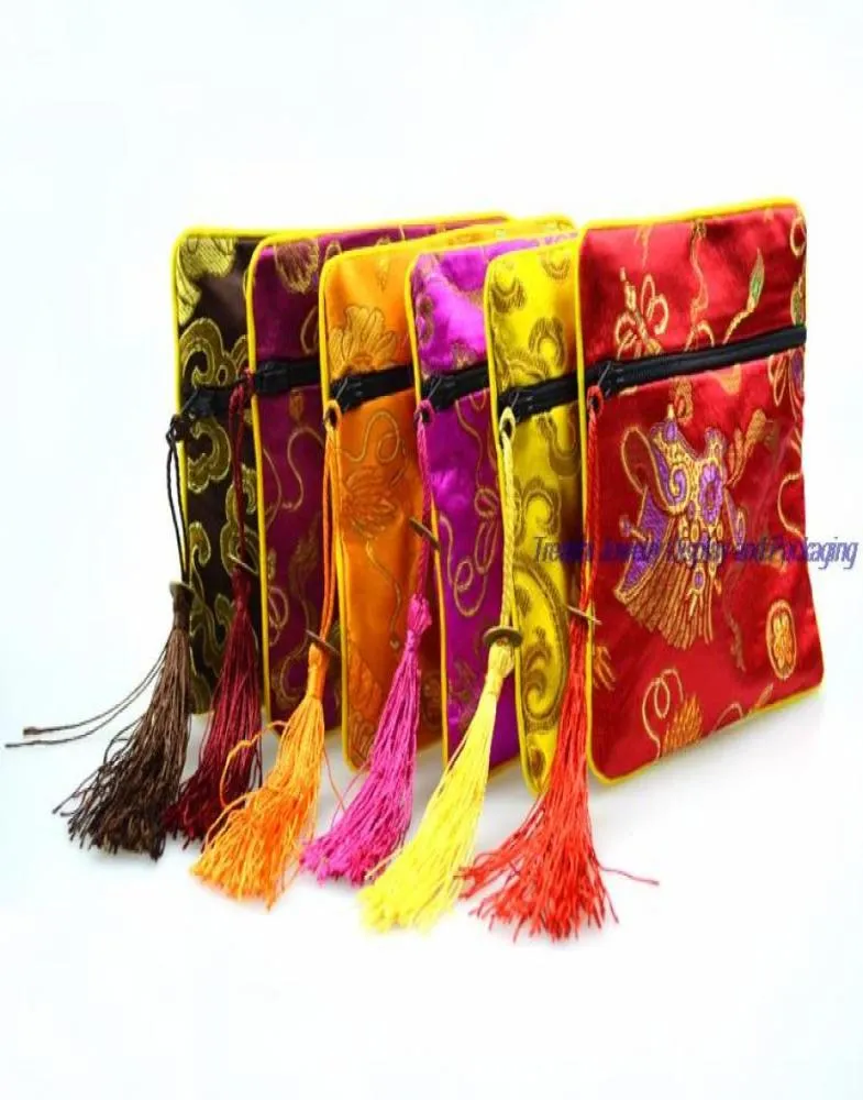 50pcs 4 12quot Square Chinese Silk Jewelry Pouch Display Packaging Pouch Zipper Wedding Party Favor Gift Bag7843054