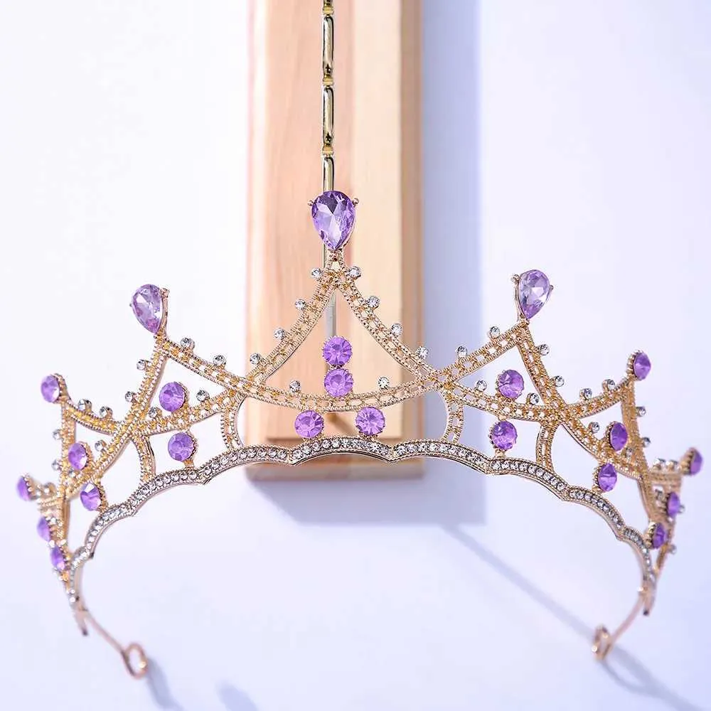 Tiaras Korean Girls Bridal Crown Purple Crystal Tiara Femme Wedding Princess Queen Righestone Couronne Bijoux Hairband Accessoires