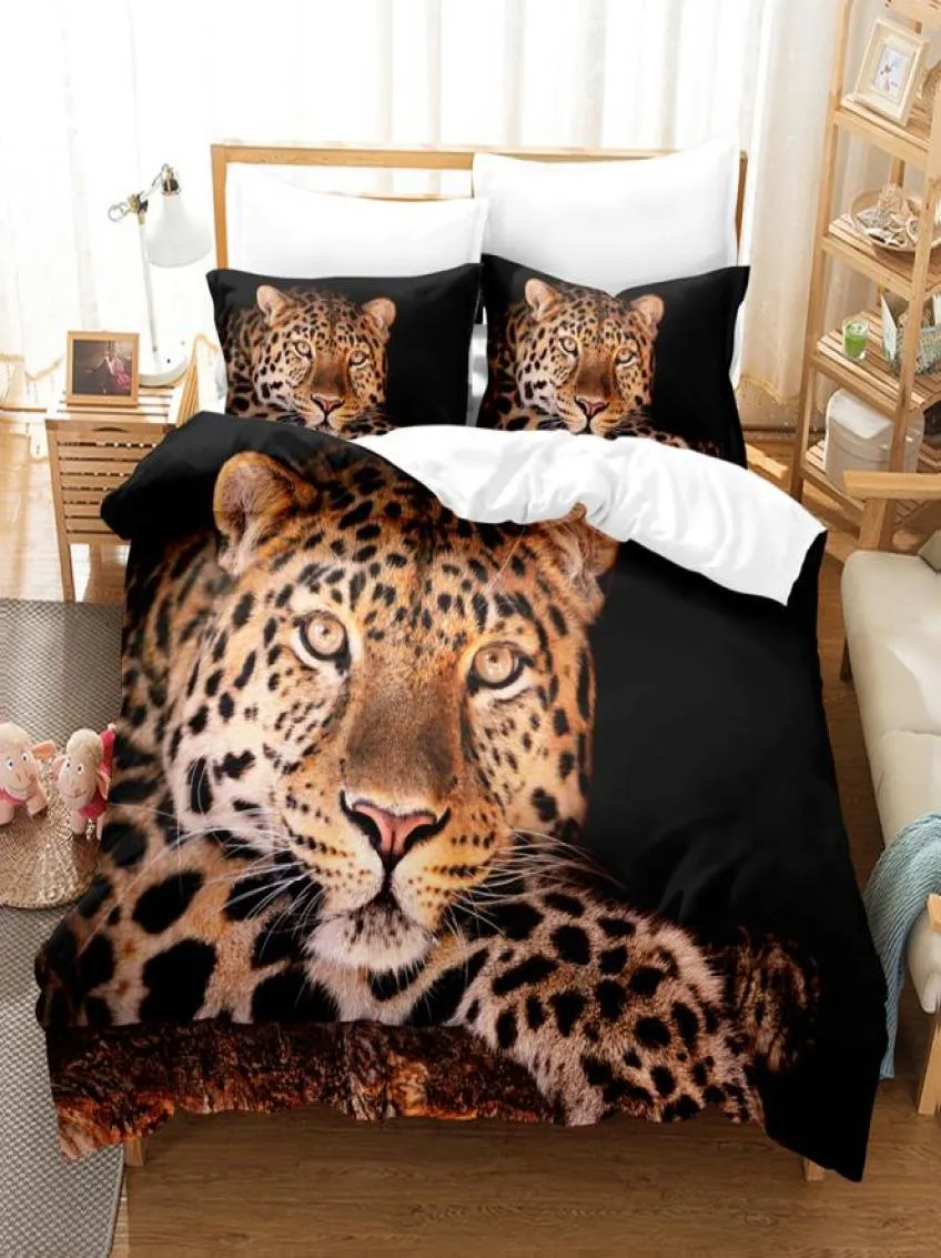 طباعة 3D Leopard Print Davet Set 100 Polyester Skinfriendly Creatable Cover Cover Cover مع Pillowcase 23 قطعة مجموعة 5655418
