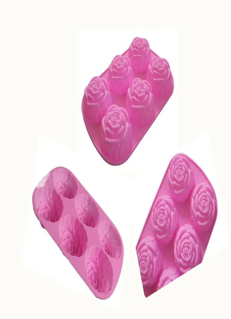 6pcs Set Roses Flower Silicone Cake Moule Gâteau Gâteau Coeur Gélatine Savon Jelly Moule Food Grade Cuissier Cuisine Outils Silicone Mould8666407