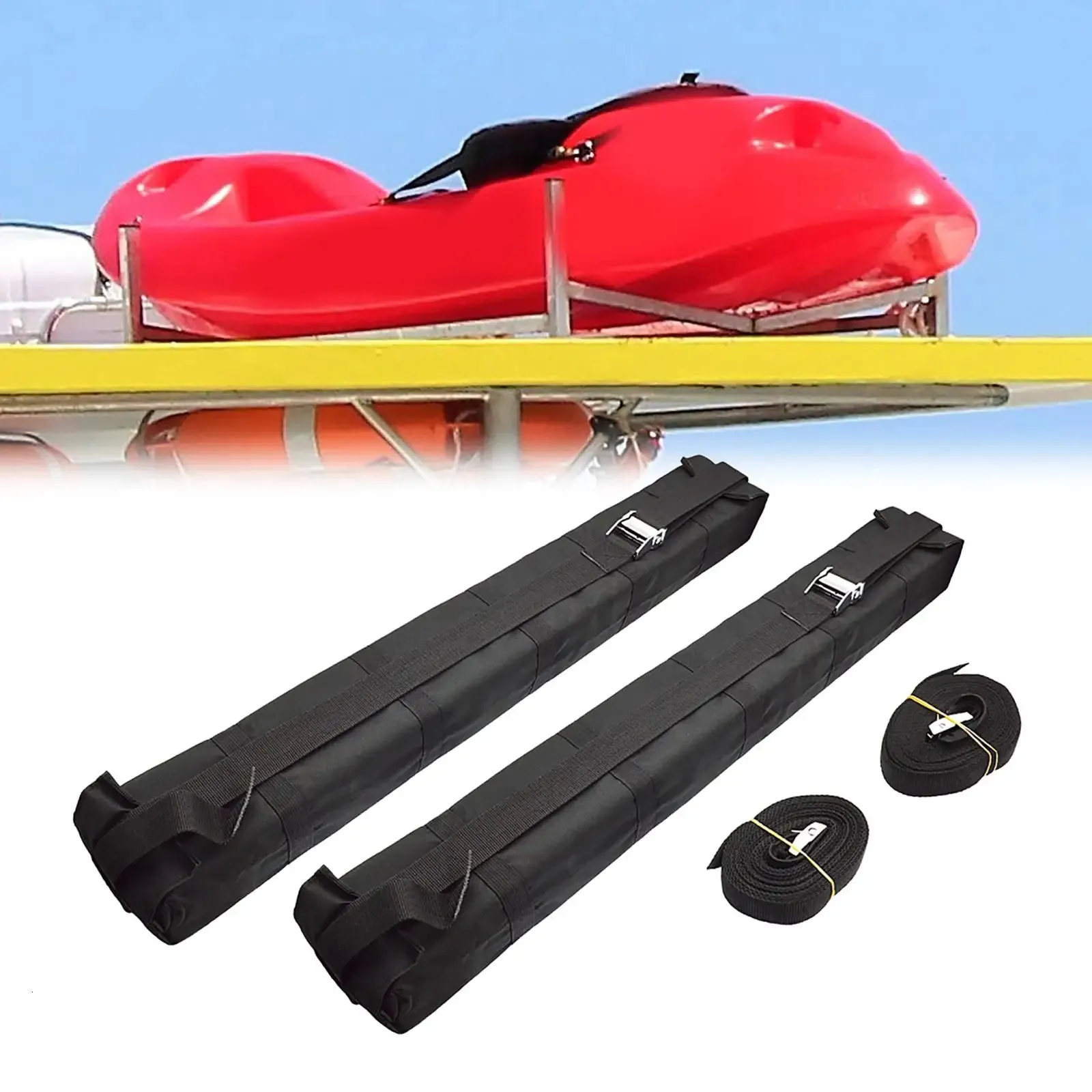 Kayak Roof Rack Pads Universal Car Soft Roof Rack with Tie Down Straps for Canoe Surfboard Paddleboard Snowboard Water Sports 240428