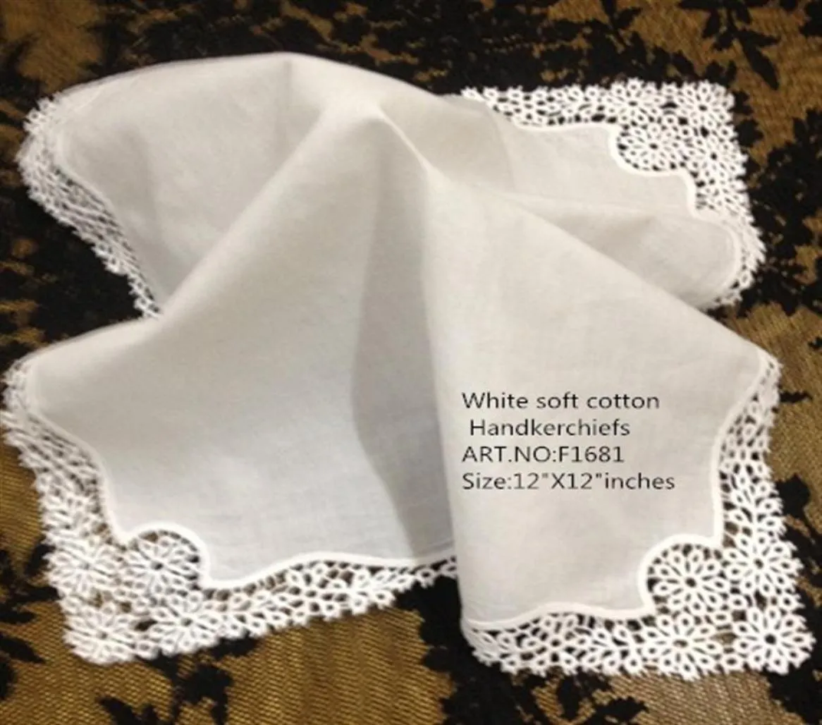 Set of 12 Home Textiles White Ladies Handkerchief 12 inch Embroidered crochet lace edges hankies hanky For Bridal Gifts29647434421