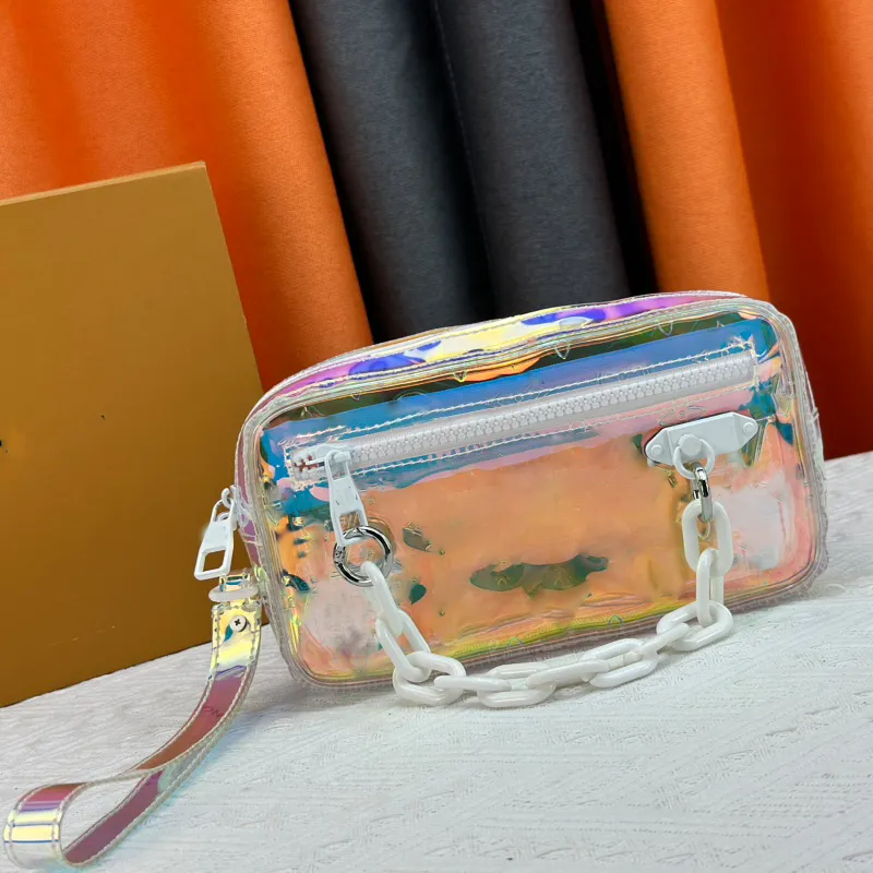 Designer Bag Luxe koppelingstas Transparante regenboog Kleur Afdrukken PVC Metal Zipper Easy draagtas boodschappentas Zomerstrand handtas