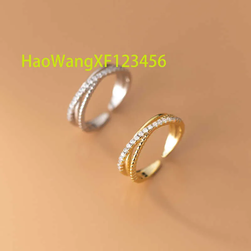 Modeschmuck 925 Sterling -Silberringe drei Schicht Kreuz Diamant Zirkon vergoldet offene Ringe für Frauen
