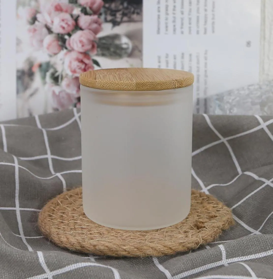 6oz Empty Sublimation Clear Frosted Glass Candle Jars with Bamboo Lids for Making Candles by ocean Z116881172