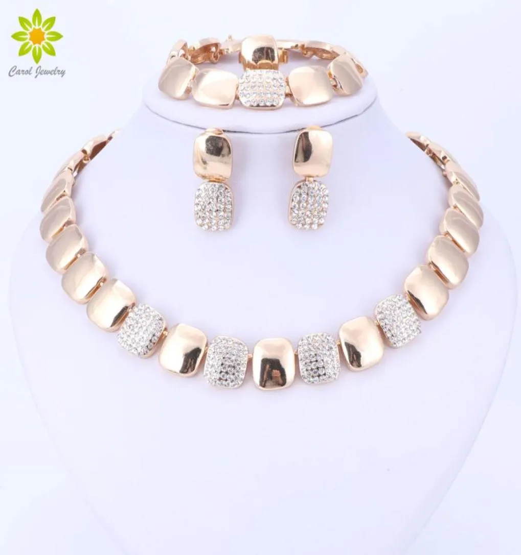 Dubai Gold Color Jewelry Sets Nigerian Wedding African Beads Crystal Bridal Jewellery Set Party Wedding Party8027409