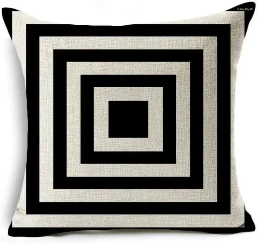Подушка современный геометрический стиль бросает наволочку черные и бежевые полосы хлопковые льняные квадрат домашнее украшение покрытие скандинавски