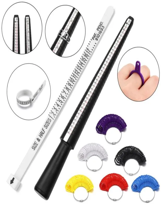 Professionell mätmätare Finger Ring Stick Sizer smycken Tools Set Mandrel Plast Ring Sizing Tool DIY Fashion2502700
