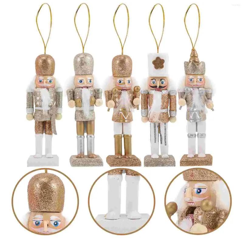 Dekorative Figuren 5 Stcs Nussknacker Weihnachts -Ornament Holzpuppen holzige Dekor Weihnachten für Tischhänge Nussknacker Desktop