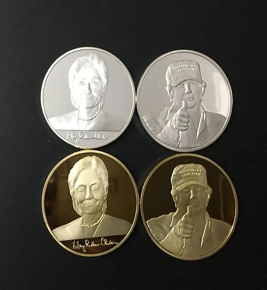 4 PCs Hillary Clinton e Donald Trump Candidati USA Candidati 24 K Gold Placted Metal Souvenir American Mone