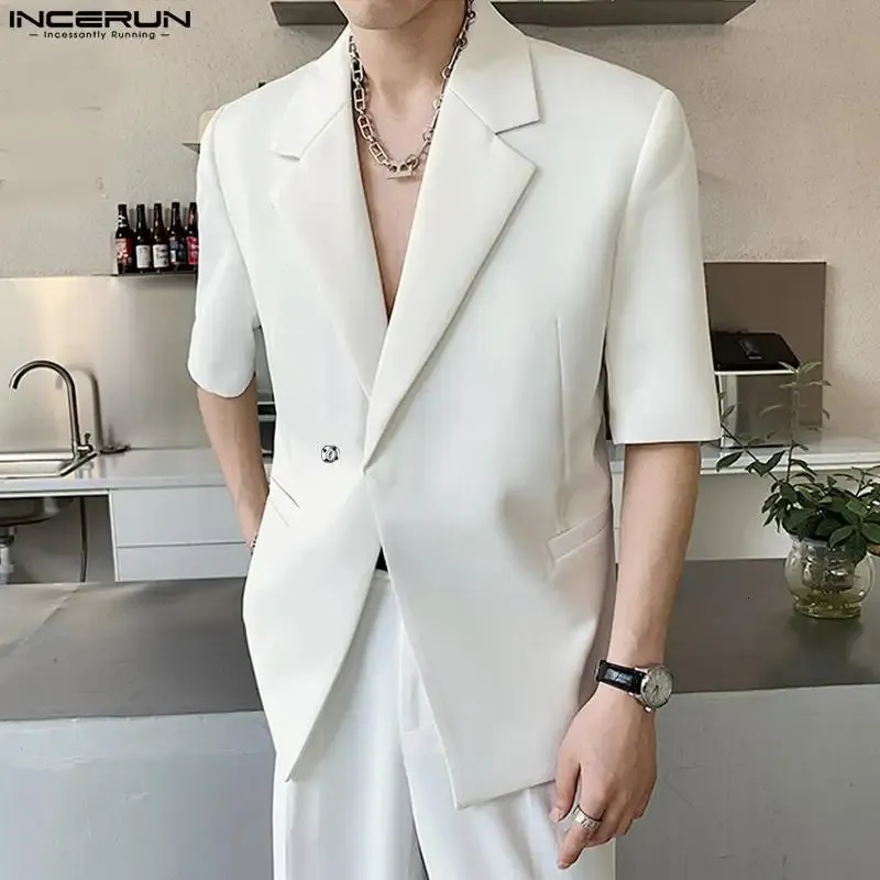 Incerun tops no estilo coreano mass silhuette ombrete almofadas de blazer sólido festas casuais masculino de mangas curtas de todas as partidas S-5xl 240420