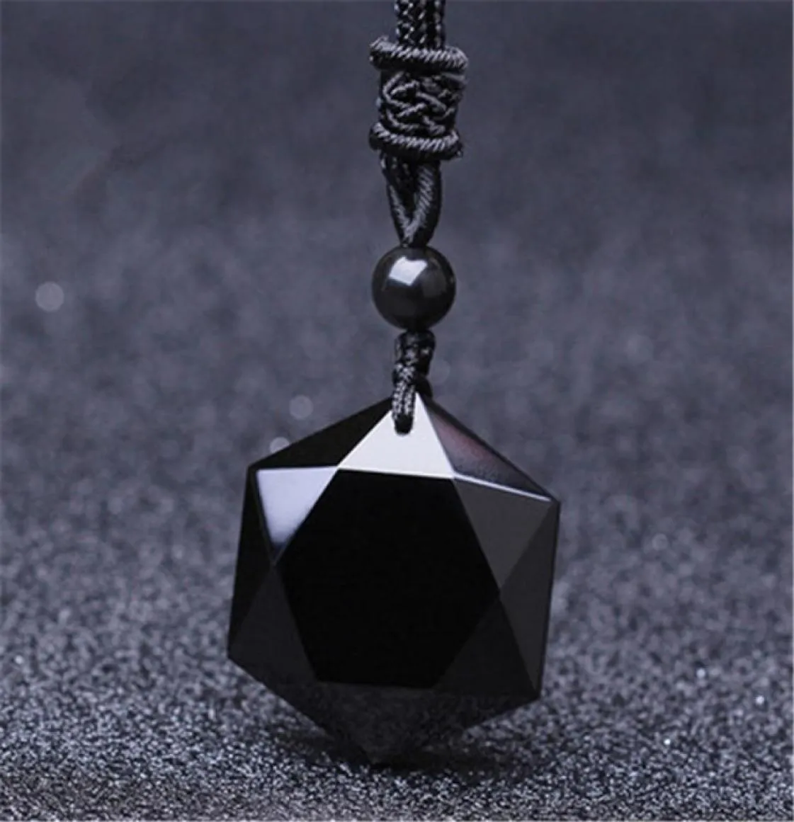 Drop Black Obsidian Pendant Collier Obsidian Star Pendant Lucky Love Crystal Jewelry avec corde guérison Reiki Gift5941792