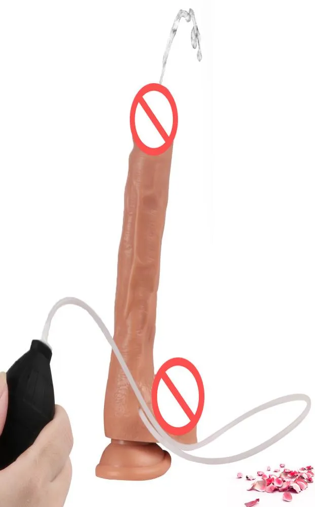 Simulazione di una tazza di aspirazione del dildo morbido realistico di spray per il pene eiaculante del pene artificiale vibrante dildo per donne giocattoli sessuali1587491
