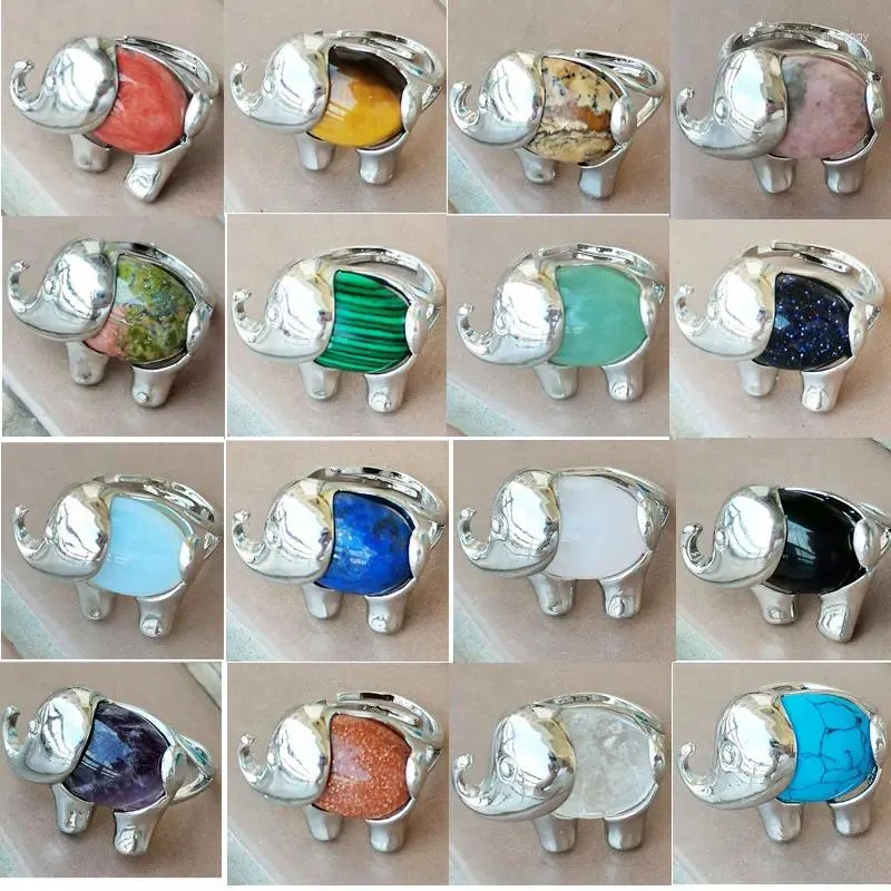 Pierścienie klastra Kryształ oka Tiger Lapis Lazuli Opal Aventurine Malachite Unakite Howlite Goldstone Carnelian Elephant Pierścień WFH875