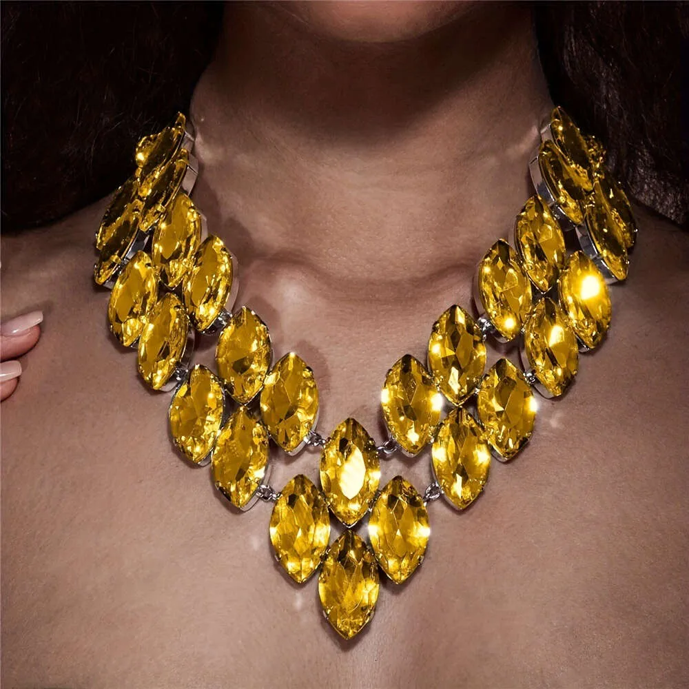 Akcesoria kostiumowe moda błyszcząca żółta duża kryształowa impreza bankietowa damska nić biżuteria