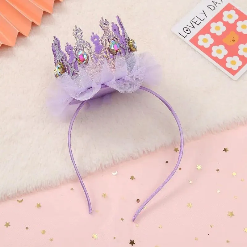 Hair Accessories Sweet Cute Rhinestone Crown Fairy Headdress Mesh Leather Girl Band Korean Style Headband Headwear Hoop