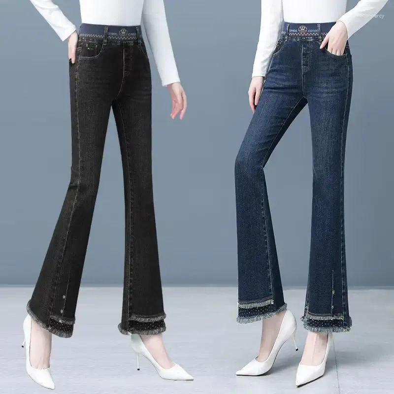 Dżinsy damskie Koreańskie moda kobiety szczupły mikro rozkloszowane wiosenne jesienne streetwearu biuro biuro lady casual elastyczne talii dżinsowe spodnie