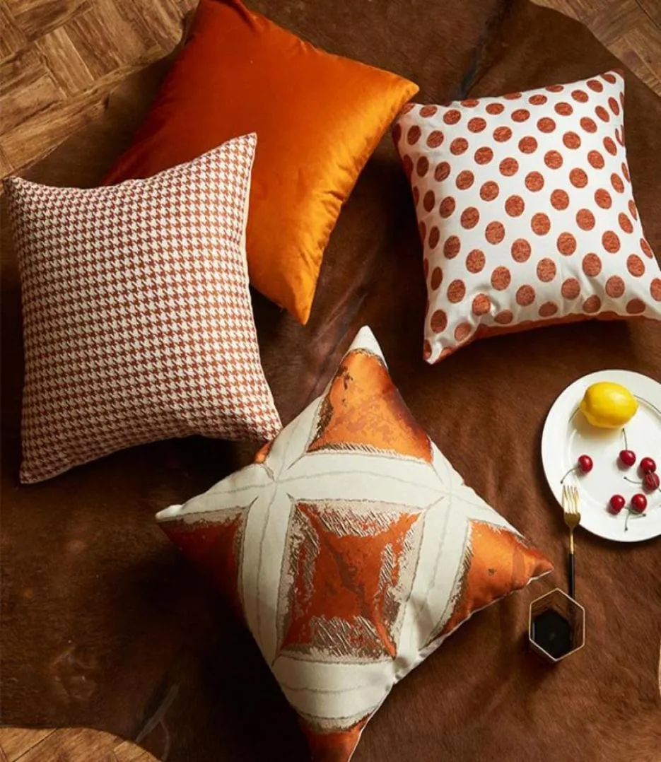CushionDecorative Pillow 45x45CM Luxury Cushion Cover Nordic Orange Velvet Dot Geometric Pattern Pillowcase Decoration Home9523642