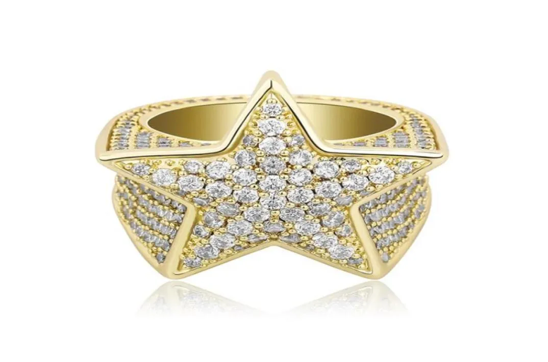 Iced Out Bow Five Pointed Star Ring Micro Zircon For Men Hip Hop Bling Diamond Ring Gold Silver Wedding Ring9958057