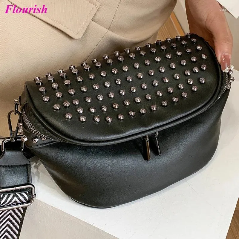 Shoulder Bags Vintage Rivet Chest Bag Leather Women Designer Handbags High Quality Box Shape Cross Body Fashion Purses Sac