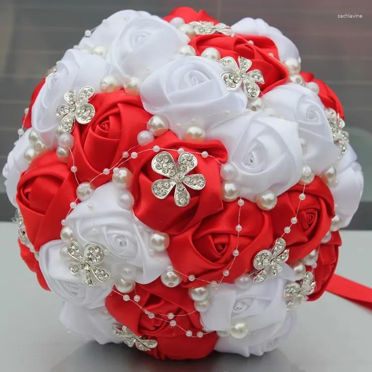 Bröllopsblommor Silk Ribbon Bridal Buquets Simulation Flower Supplies de Noiva Rhinestones Quinceanera W224