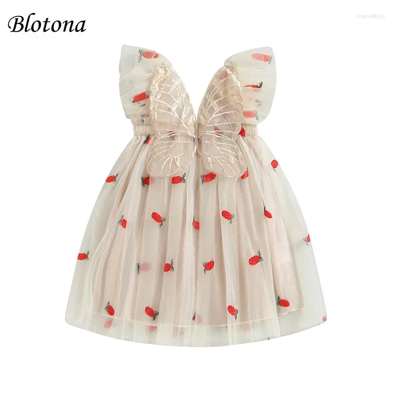 Robes de fille blotona petites filles robe en tulle ananas imprimement princesse butain de papillon décontracté pour les vêtements d'été de fête à la plage 6m-4Y