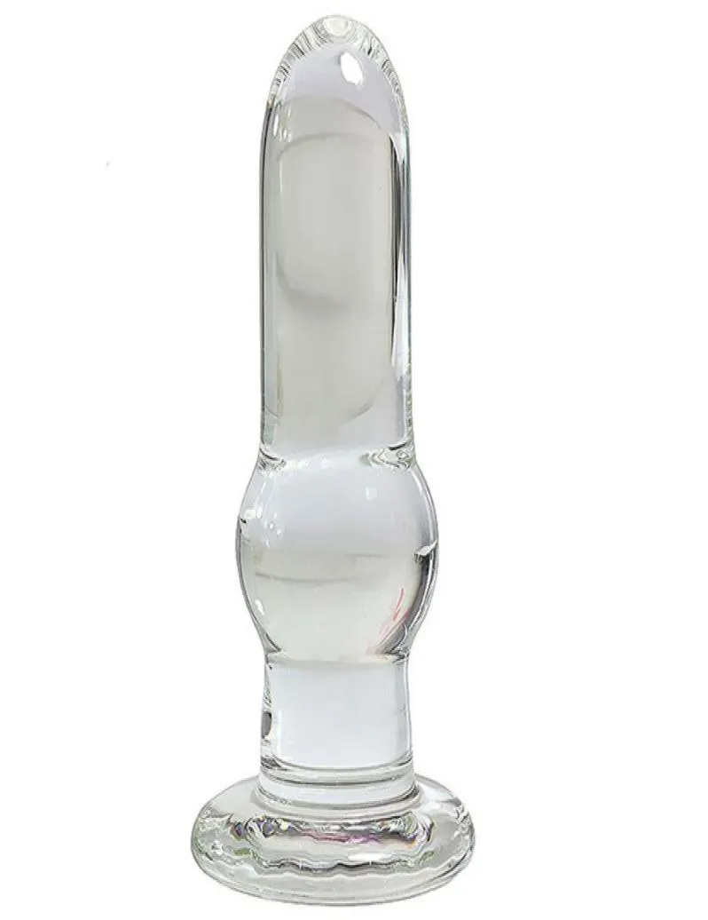 Tappo anale di vetro trasparente 134 cm dilator anale dildo g Spot Spot tappo di button dildo per donne giocattoli sessuali di testa Y19062525823