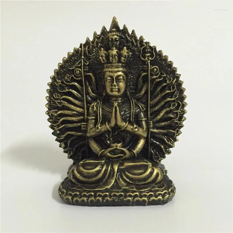 Dekorativa figurer kinesiska fengshui tusenhand guan yin buddha staty harts snidning kwan skulptur hem dekoration