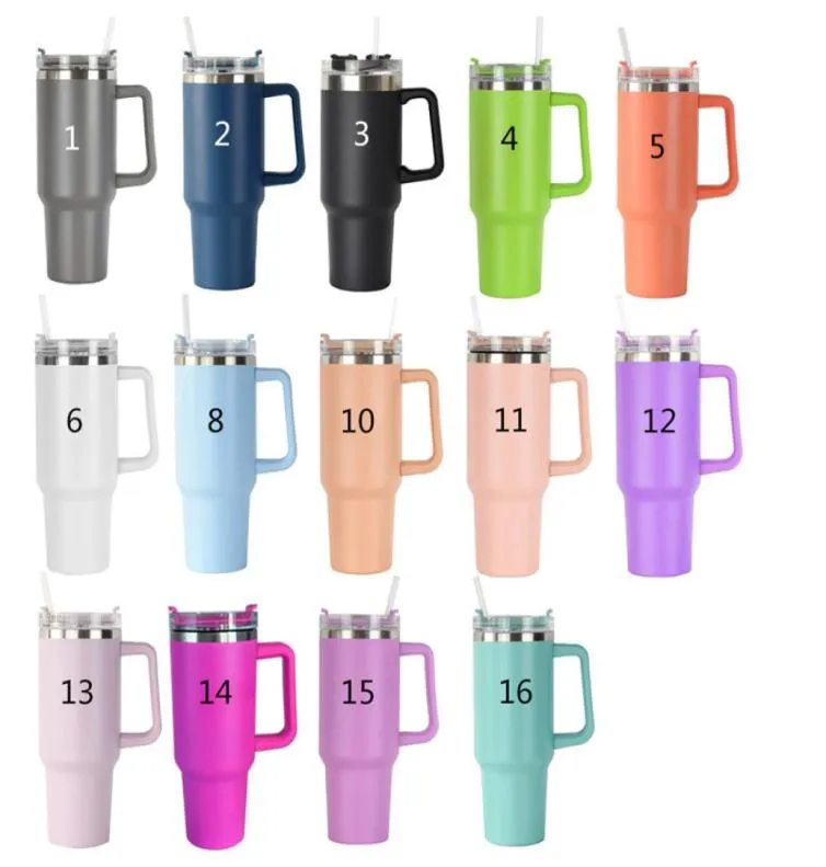 Whole 40oz Handle Car Tumblers With LidsPlastic Straws 1200ml Stainless Steel Water Bottles Colorful Drinking Double Wall Ins1748763