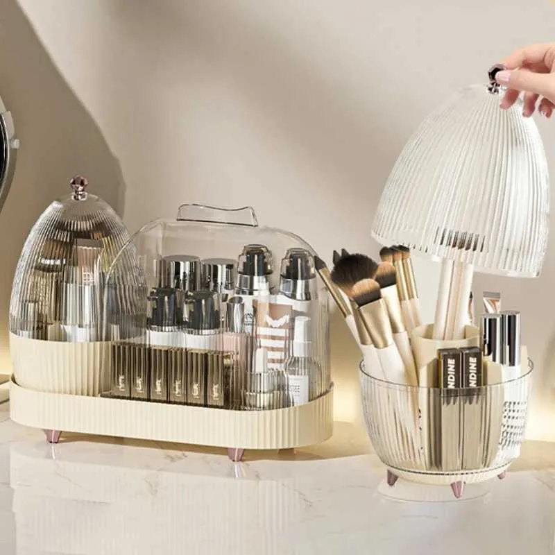 Organisateur cosmétique Organisateur de maquillage rotatif à 360 degrés Boîte de rangement de luxe avec couvercle Cosmetic Beauty Salle de bain Q240429