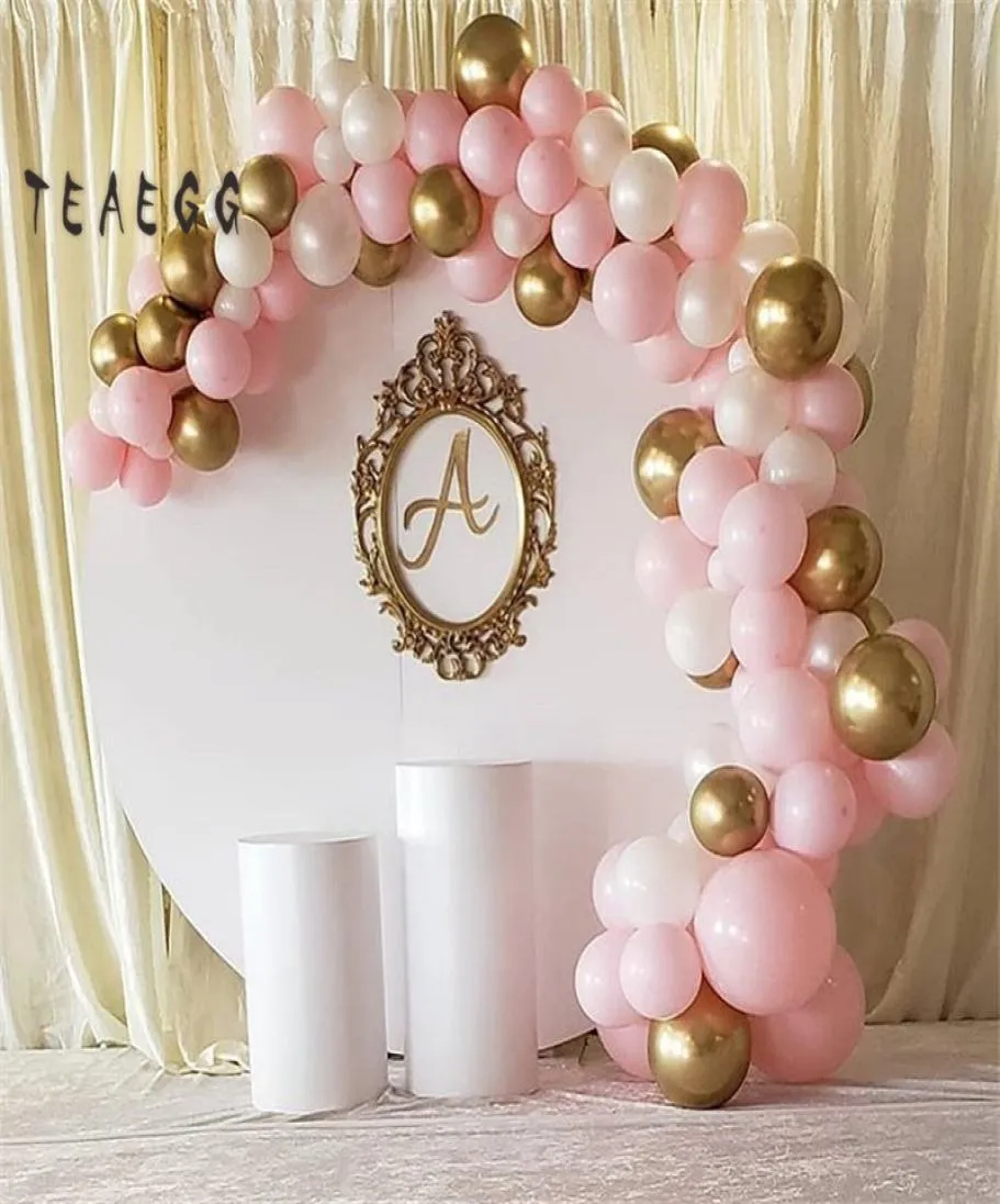 107pcs cromo dorado globos blancos kit arquero macaron globos rosa fiesta de cumpleaños globos suministros de decoración baby shower t209705515