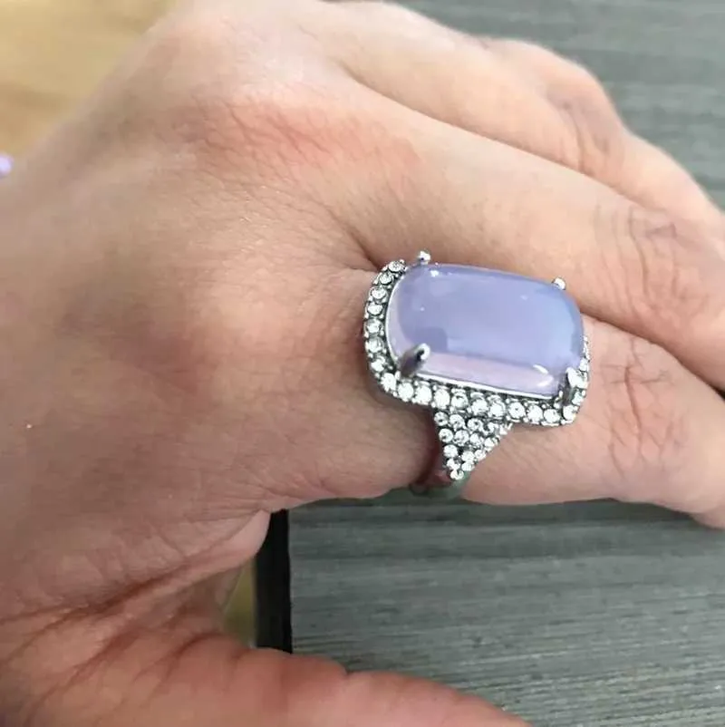 Anelli nuziali rettangolo di lusso chiaro pietre di zircone viola anelli di moda gioielli di moda squisiti anelli di nozze di fidanzamento di colore argento per donne