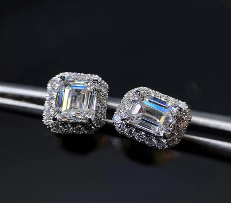 Emerald Cut Moissanite Diamond Stud Earring 100 Real 925 sterling silver Promise Wedding Earrings for Women Bridal Jewelry5806151