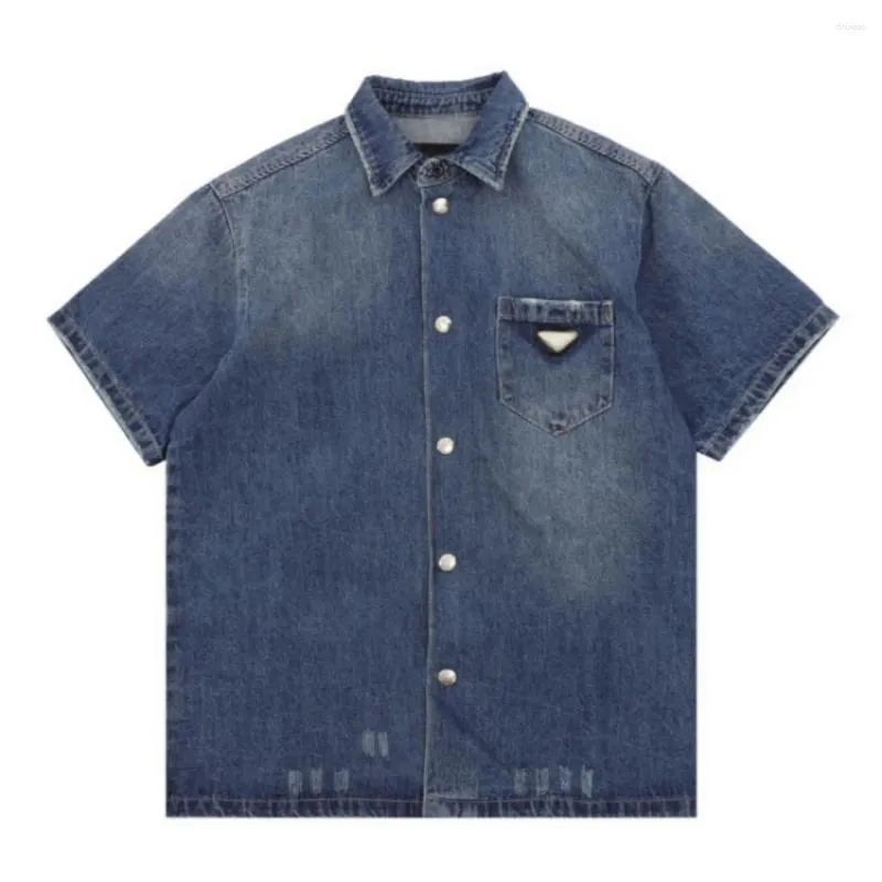 Herenpakken 2024 lente/zomer polo kraag gewassen denim shirt met korte mouwen voor mode veelzijdige losse hoogwaardige jas