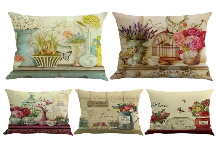 Cuscino cuscino in lino vintage cover uccello fiore cuscino stampato per cuscinetto decorativo per auto decorativo