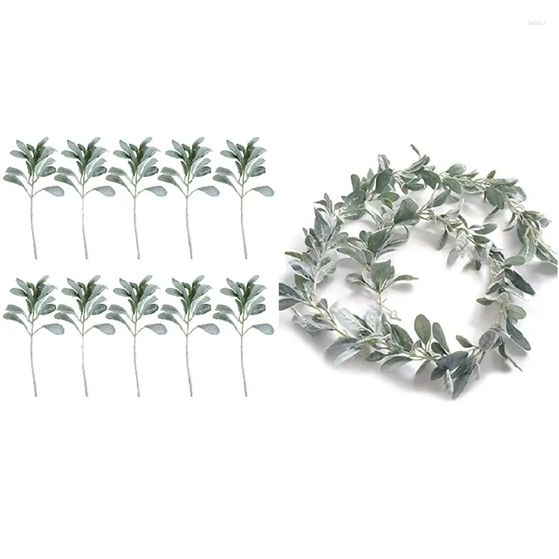 Decoratieve bloemen 10 pc's kunstmatige ingekrachtige lammeren oorbladeren met 6,7 ft slinger - succulent
