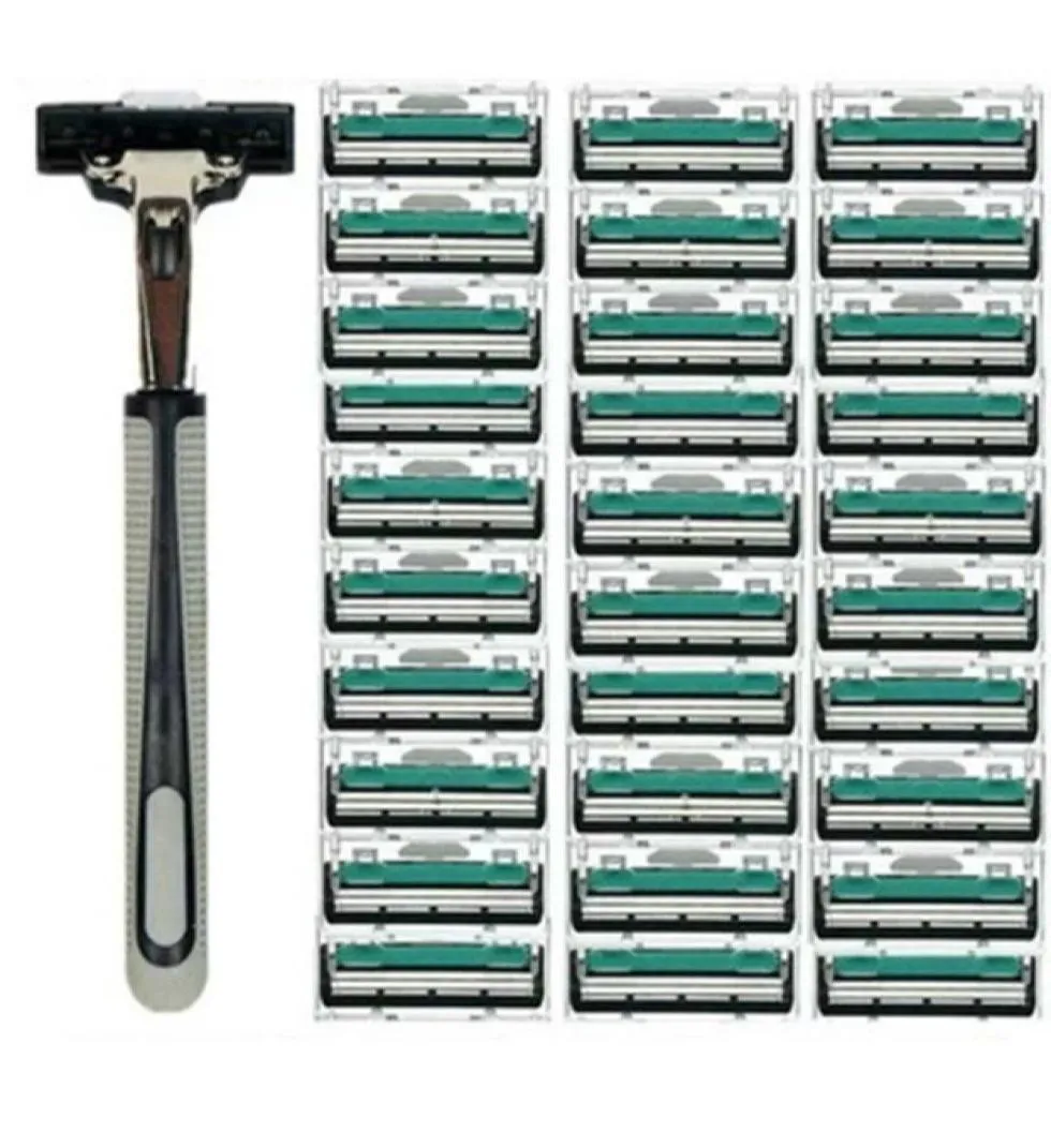 1 manico e 30 pezzi Doppio strati MANUALE BADE MANUALE RIZORE UOMINI MASCHIO PROPRIO RASSO RASCHOR PER TRIMMER STANDARD SHAVER2633131