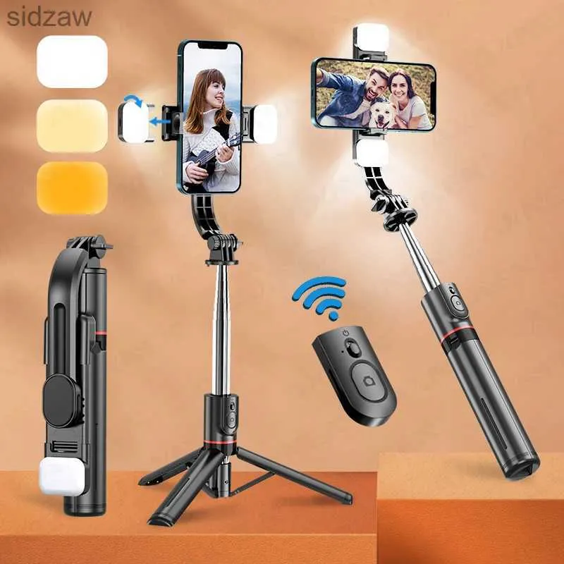Selfie Monopods Yeni L13D Selfie Stick Tripod, Canlı Seyahat Yayın Vlog 360 Dönen Telefon Tutucusu için Uygun Dolgu Işık Arka Işığı ile