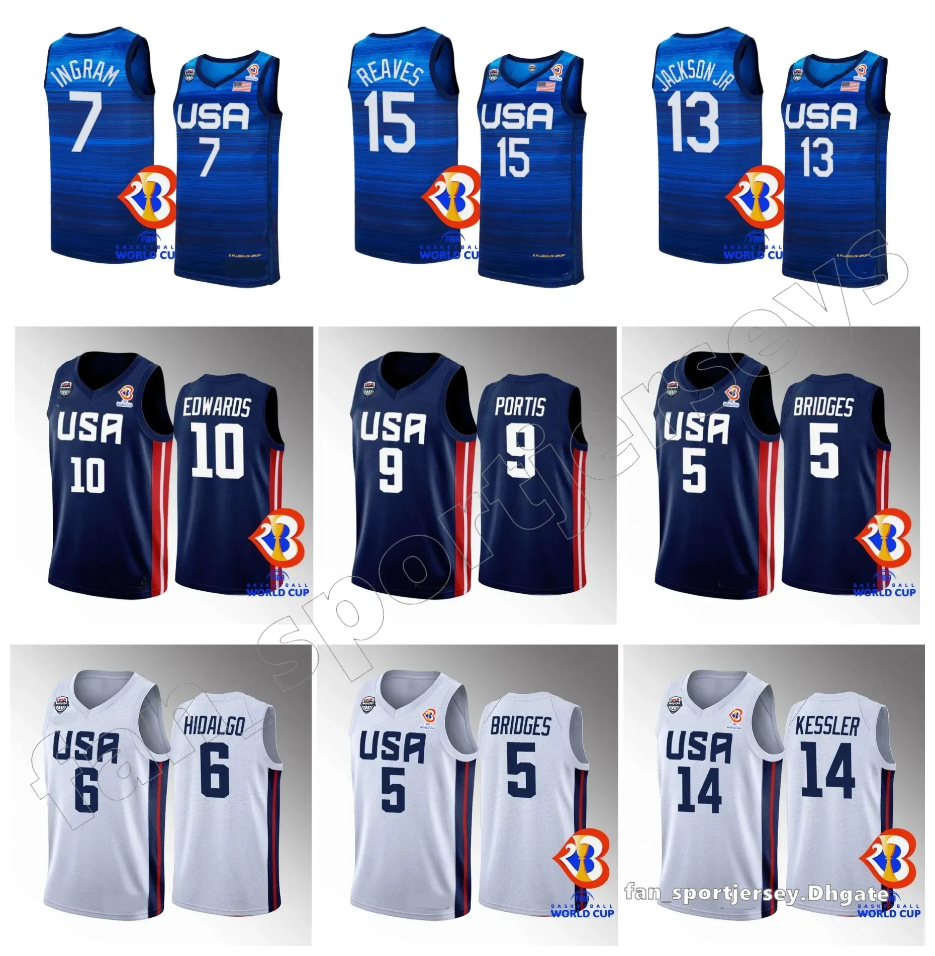 2023 Équipe de la Coupe du monde Usas Jersey de basket-ball Anthony Edwards Brandon Ingram Paolo Banchero Mikal Bridges Jalen Brunson Jaren Jackson Jr.