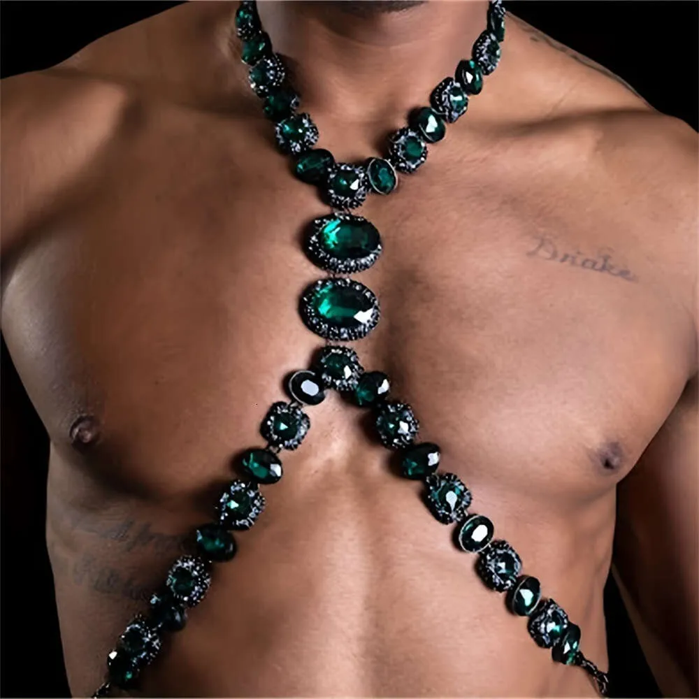 Akcesoria kostiumowe wykwintne błyszcząca zielona moda norcestonowa klub nocny impreza seksowna krystaliczna łańcuch biżuterii