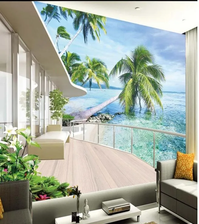 Hochwertige Kostom -Villa Balkon Landschaft TV -Wand Hintergrund Wandbild 3D Wallpaper 3D Wallpapiere für TV -Hintergrund 3858353