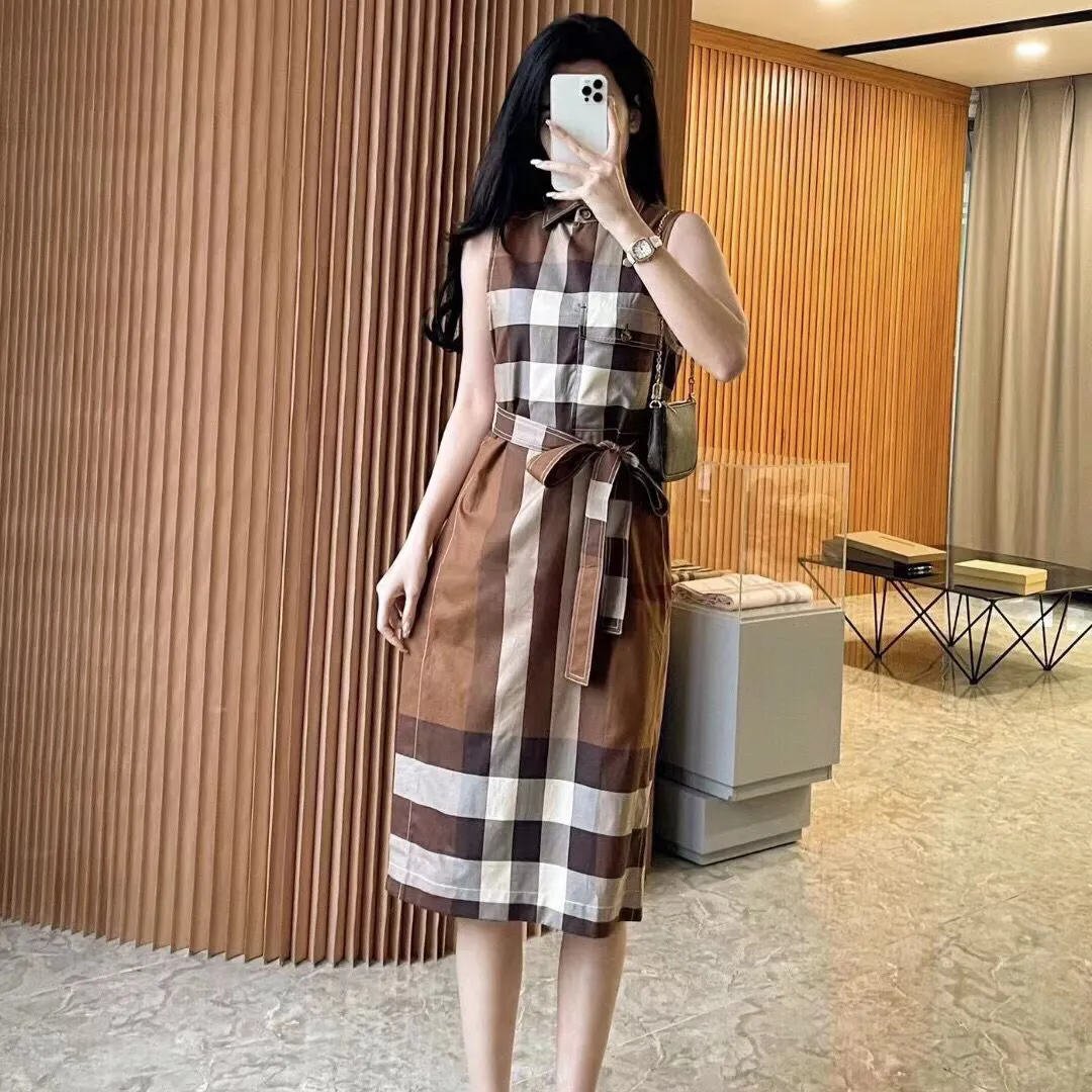 Mid-length sleeveless plaid A-line skirt dress with crew neck and natural  waistline for summer from Dhgate Basic & Casual Dresses - price 108.55