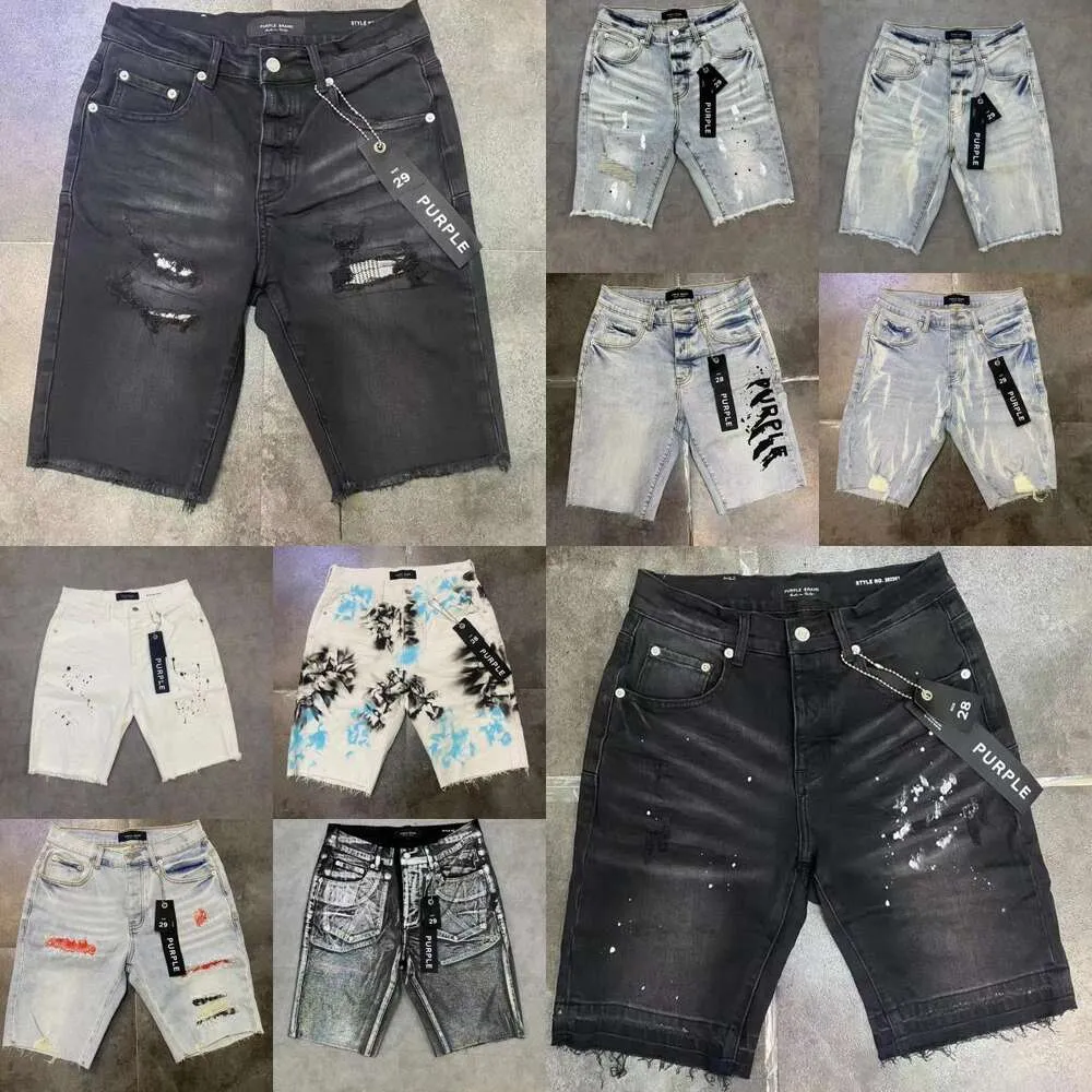 Punta jeans viola cortometraggi in jeans pantaloncini da uomo jeans viola cortometraggi in stile casual cotone miscela in tessuto lavaggio vintage street street hip hop buche designer jeans