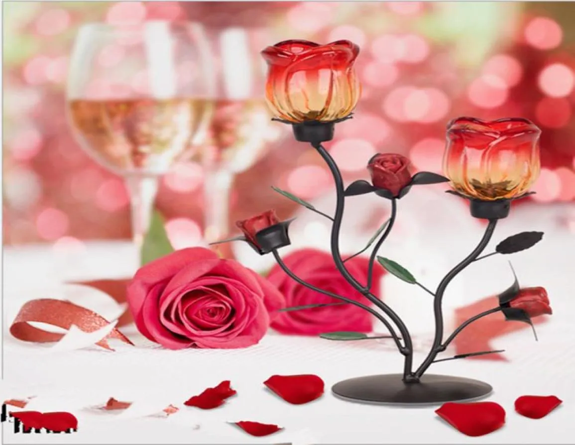 Rose Tea Light kandelaar Romantisch diner metalen ijzer glas kandelaar Greative kaarse stand thuis decoratie bruiloft6324560