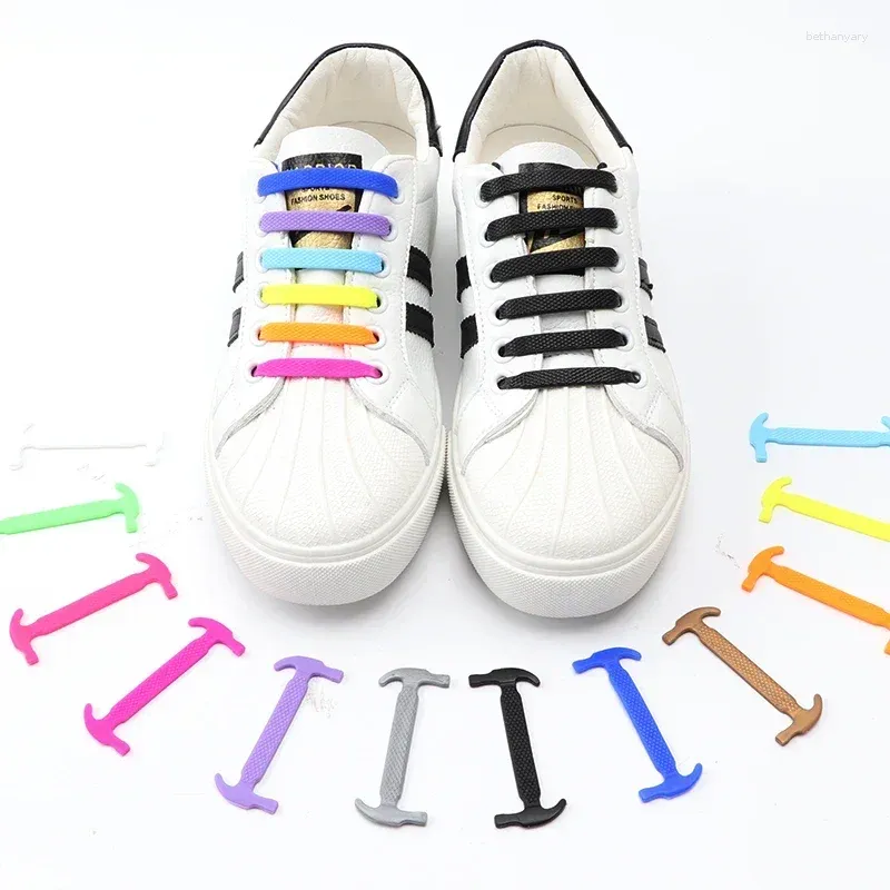 Shoe Parts 12Pcs Silicone Shoelaces For Shoes No Tie Lace Elastic Laces Sneakers Kids Adult Rubber Shoelace One Size Fits All